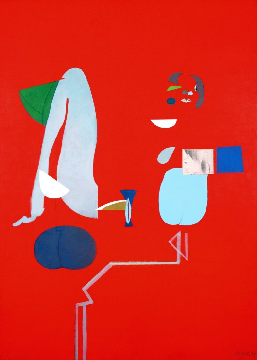 Julio Pomar graca lobo em vermelho com um perfil desenhado a lápis 1973A