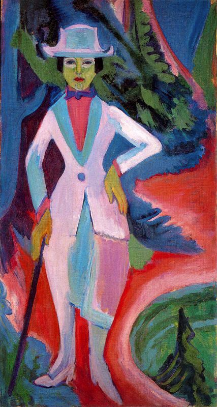 Signora nel bosco; ritrato di Nina Hard a sinistra