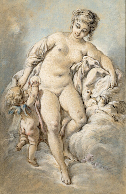 Boucher - Venus e Amor com pombas e maçã pastel